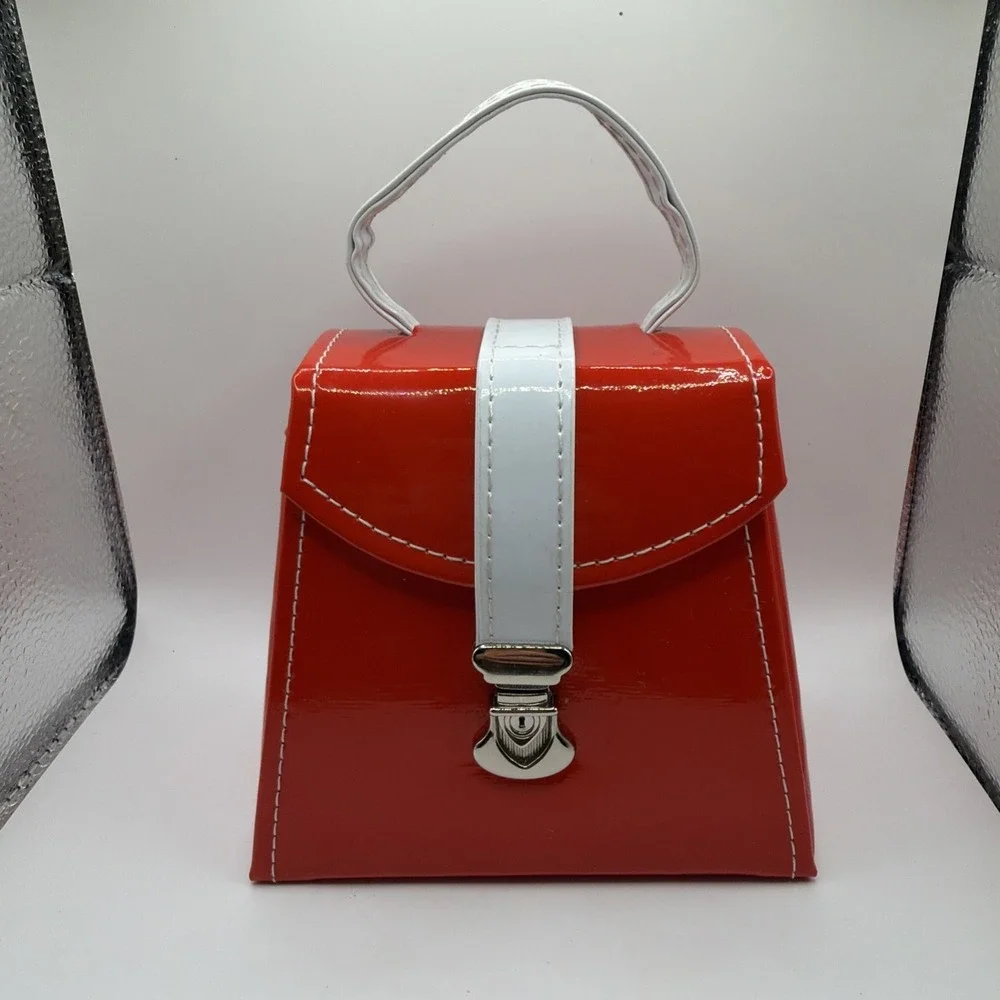 Unused No‎ Tag Faux Red/White Patent Leather Rite Aid Home Purse Jewelry